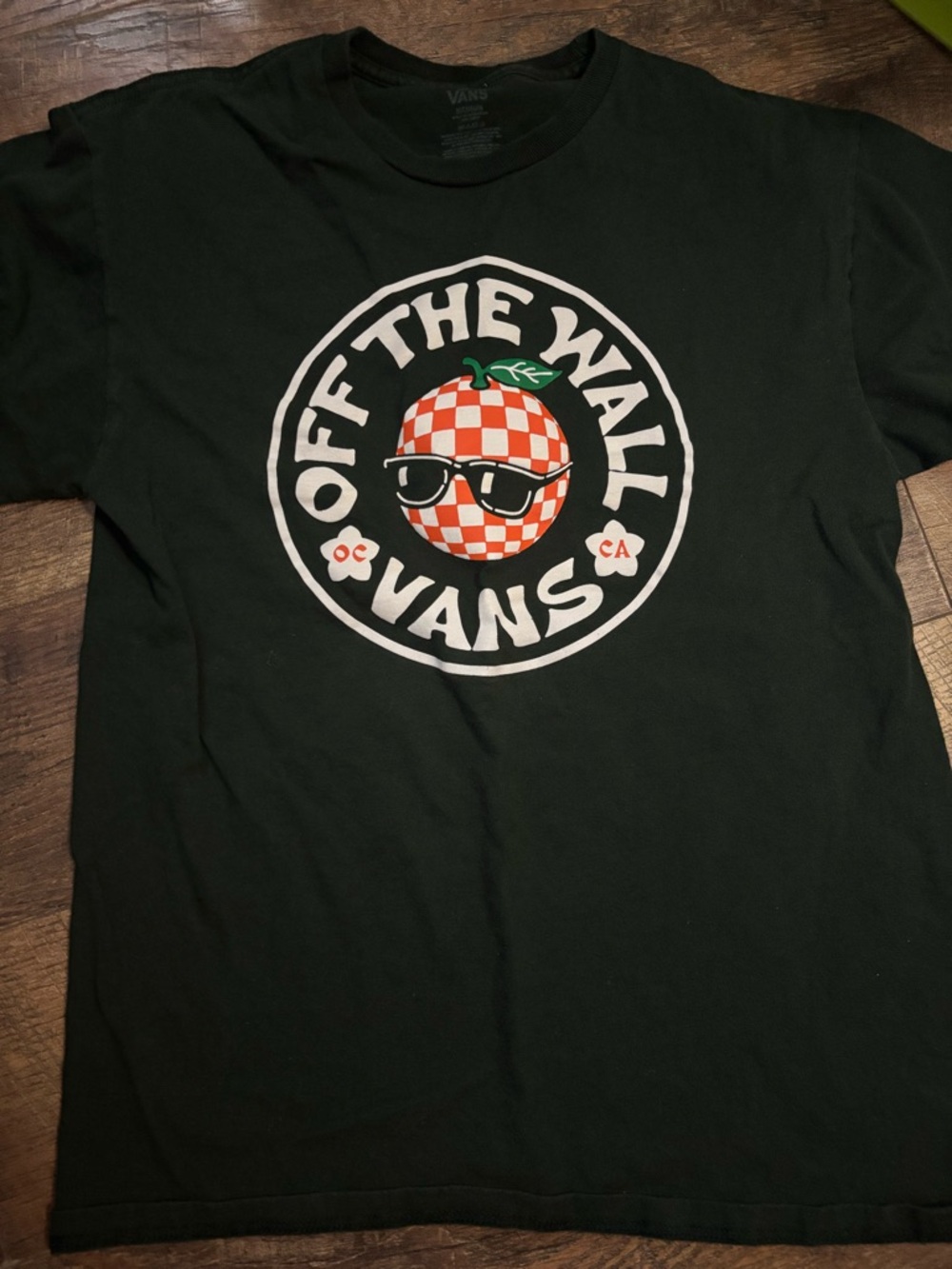 Vans Black Tee with Orange Checkerfruit Logo